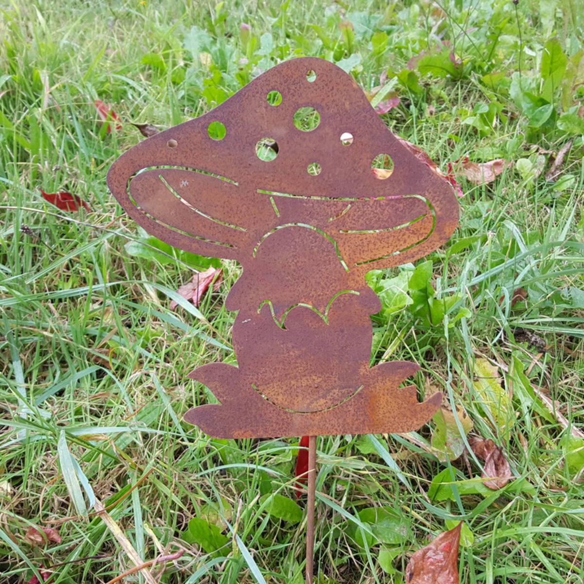 Champignon en métal rouillé, hauteur 20cm + piquet 25cm