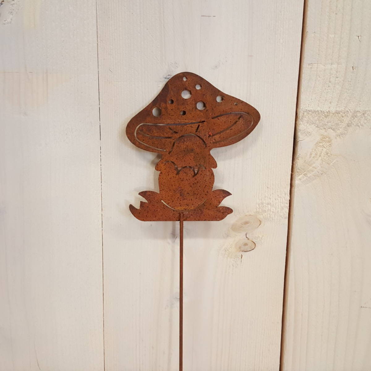 Champignon en métal rouillé, hauteur 15cm + piquet 25cm