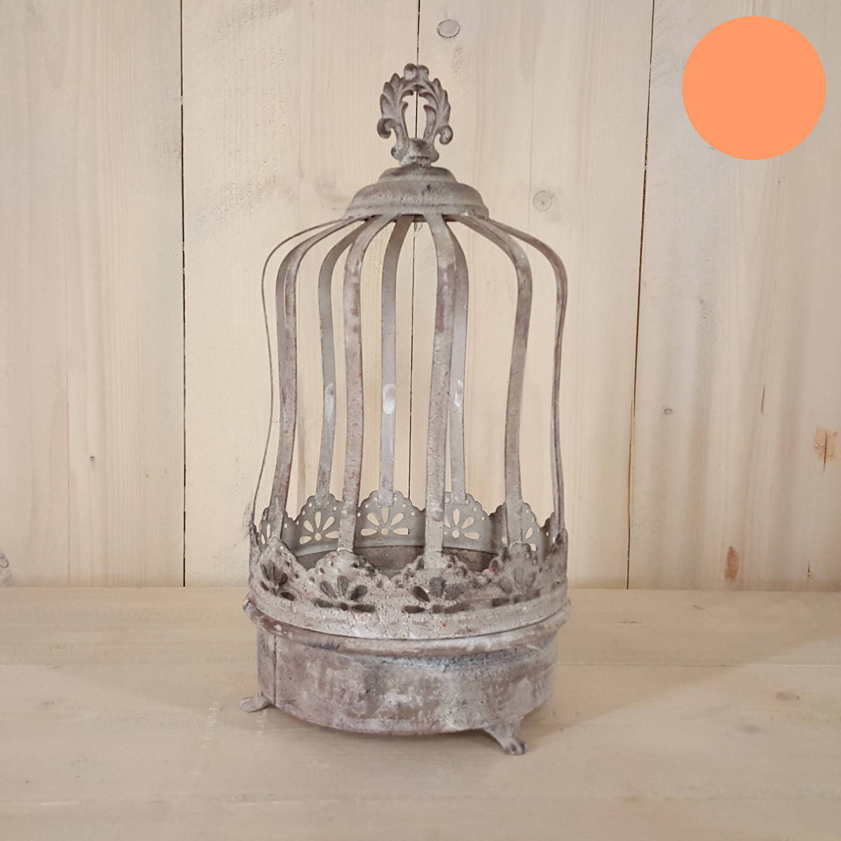 Cache-pot en forme de cage pour oiseau, métal vieilli
