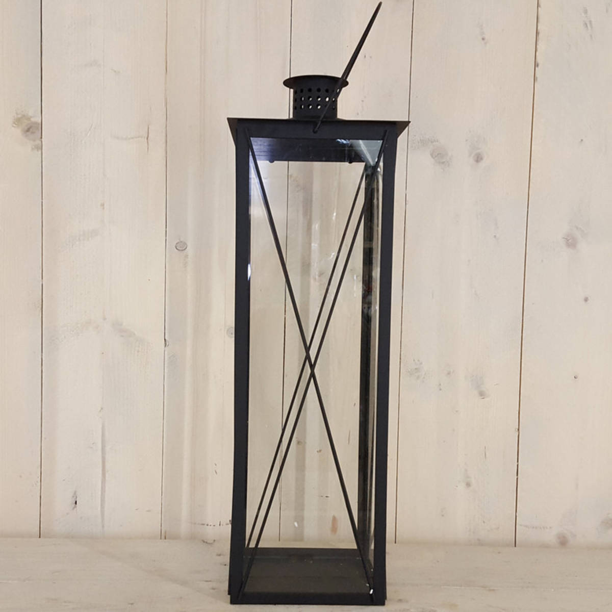 Metall Laterne quadratisch, mit Metallstreben, schwarz-braun