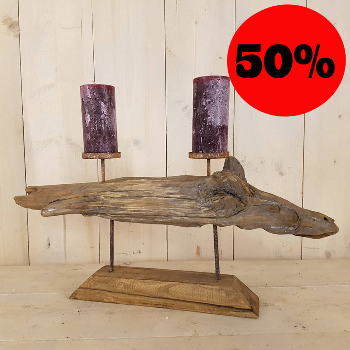 Porte-bougie en bois de chataîgner, pour 2 bougies, chaque pièce différente