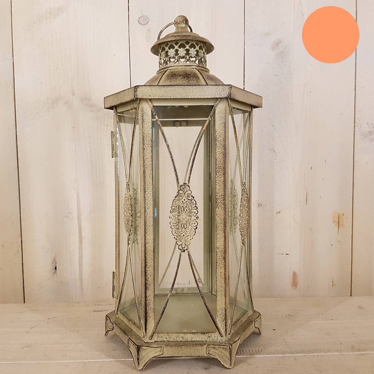 6-eckige Laterne aus Metall, mit Verzierungen, H44cm