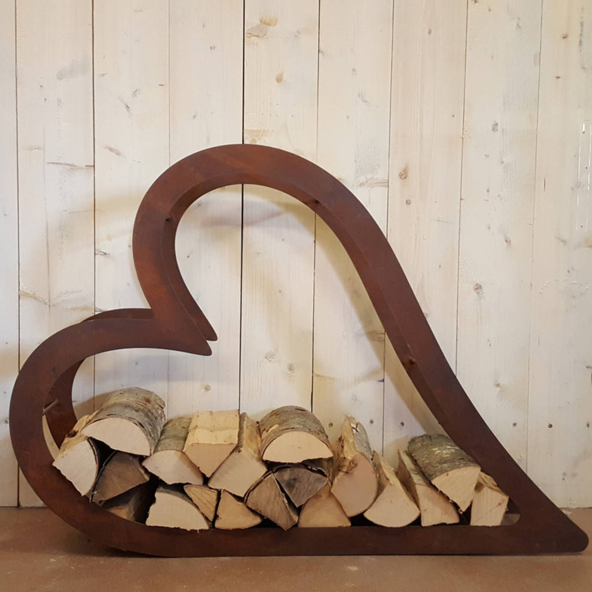 Coeur en métal rouillé, pour bois de chauffage, L 130cm