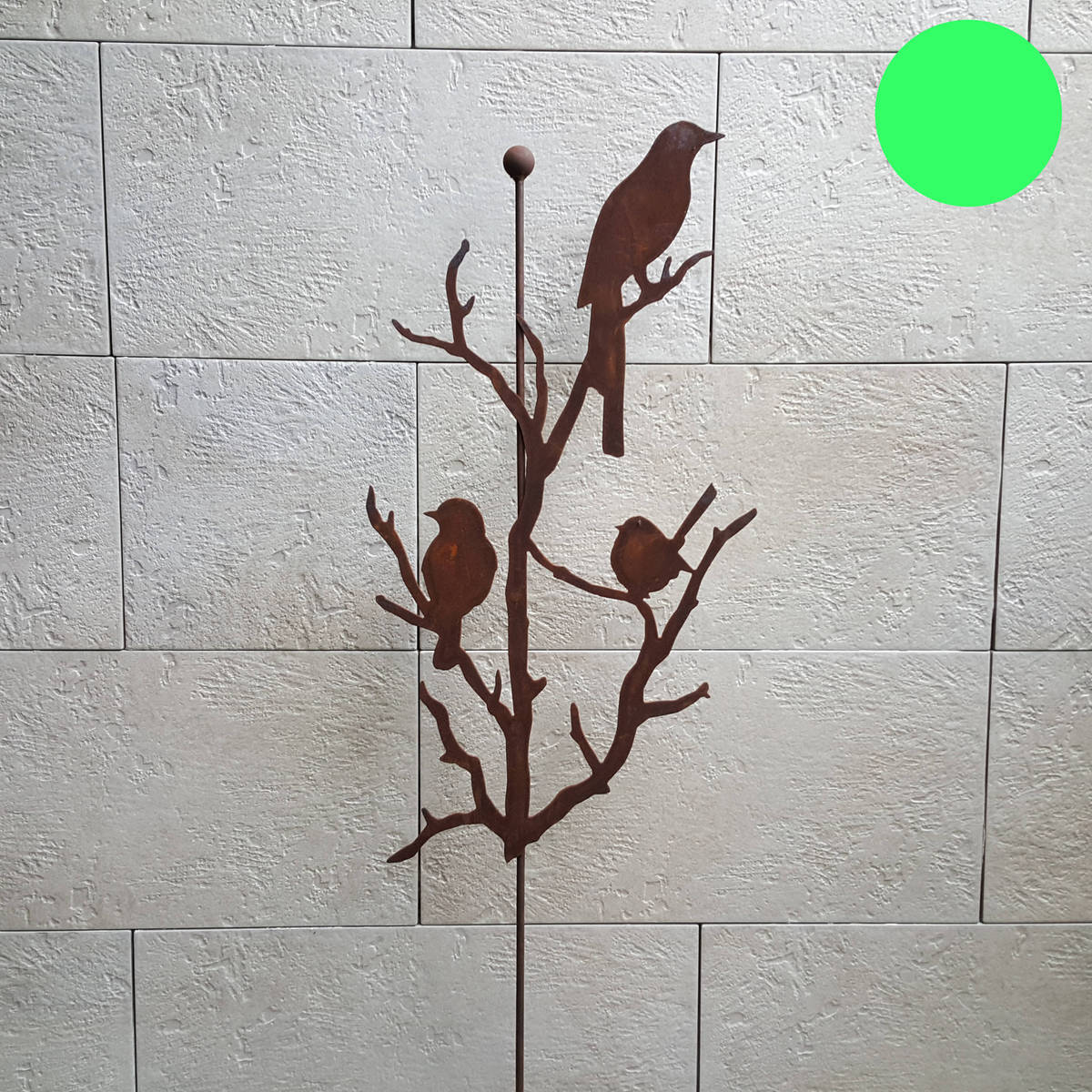 Vögel auf Ästen an Stab, aus Rostmetall, H 120cm
