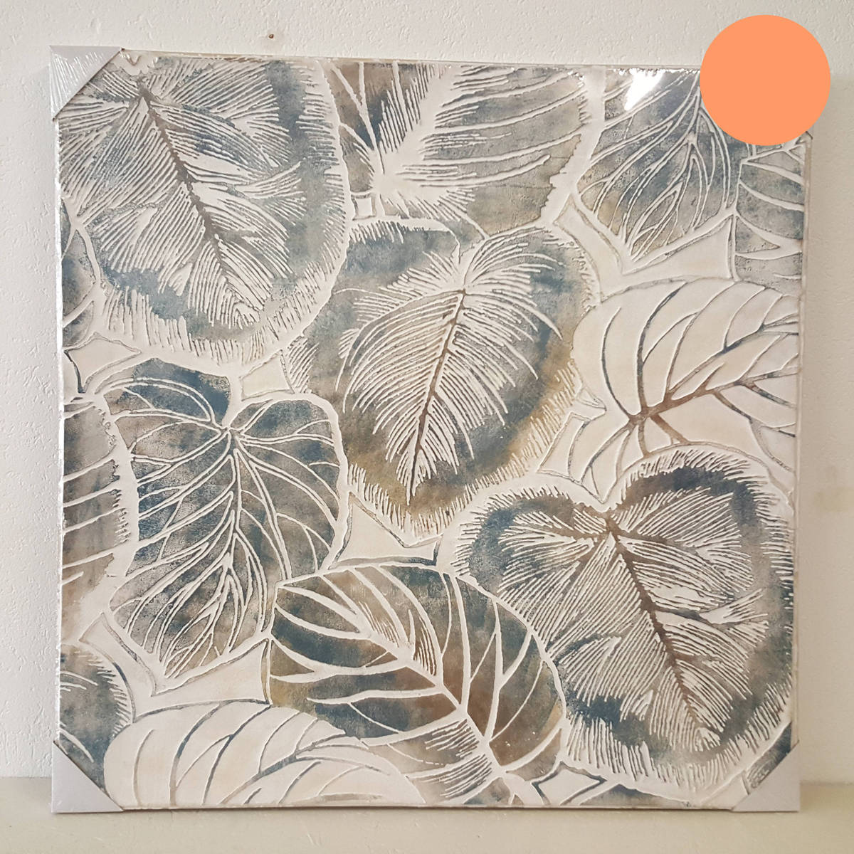 Ölbild mit Blätter, 100 x 100cm