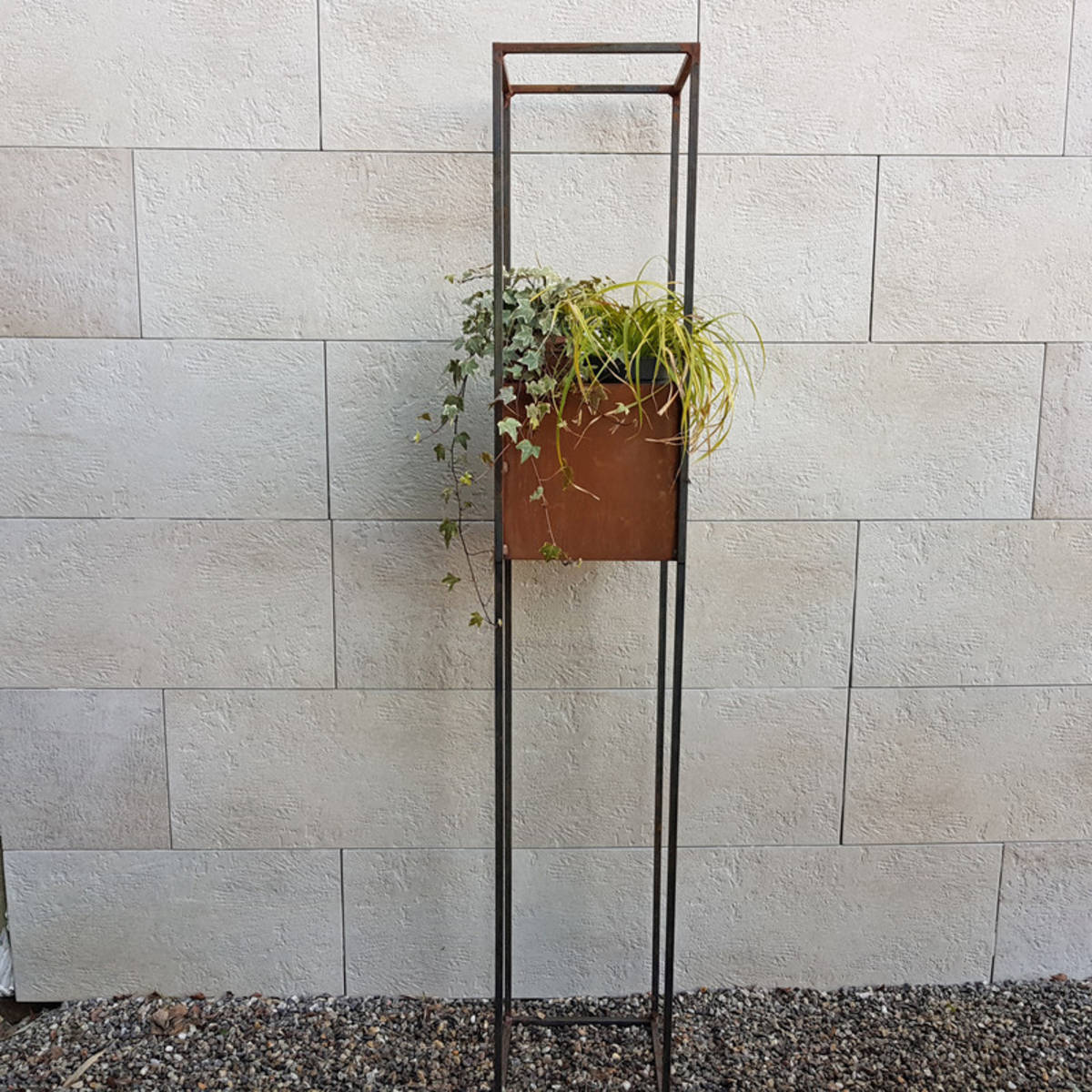 Colonne avec contenant à planter, en fer rouillé, H. 160 cm