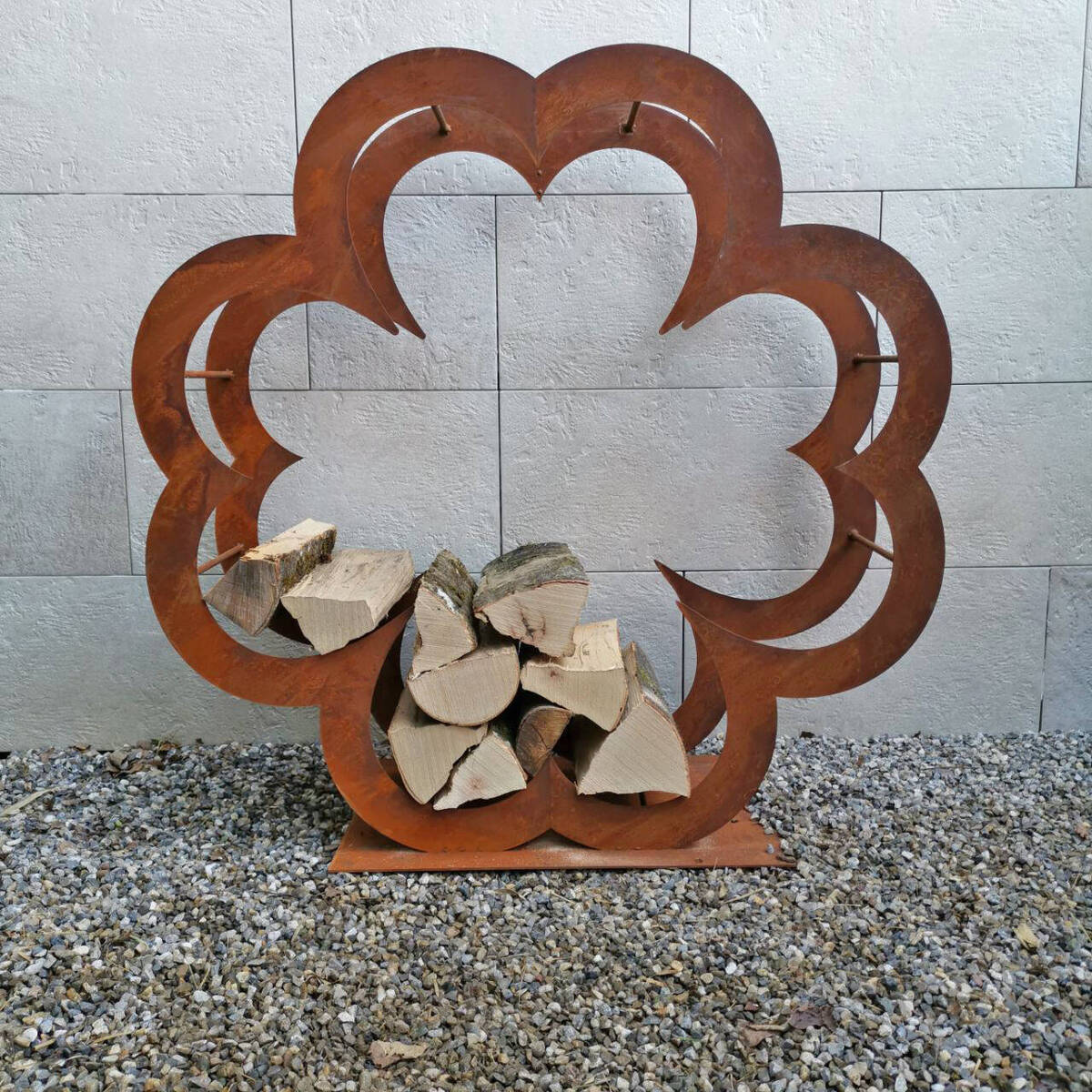 Fleur en métal rouillé, pour bois de chauffage, H 103cm