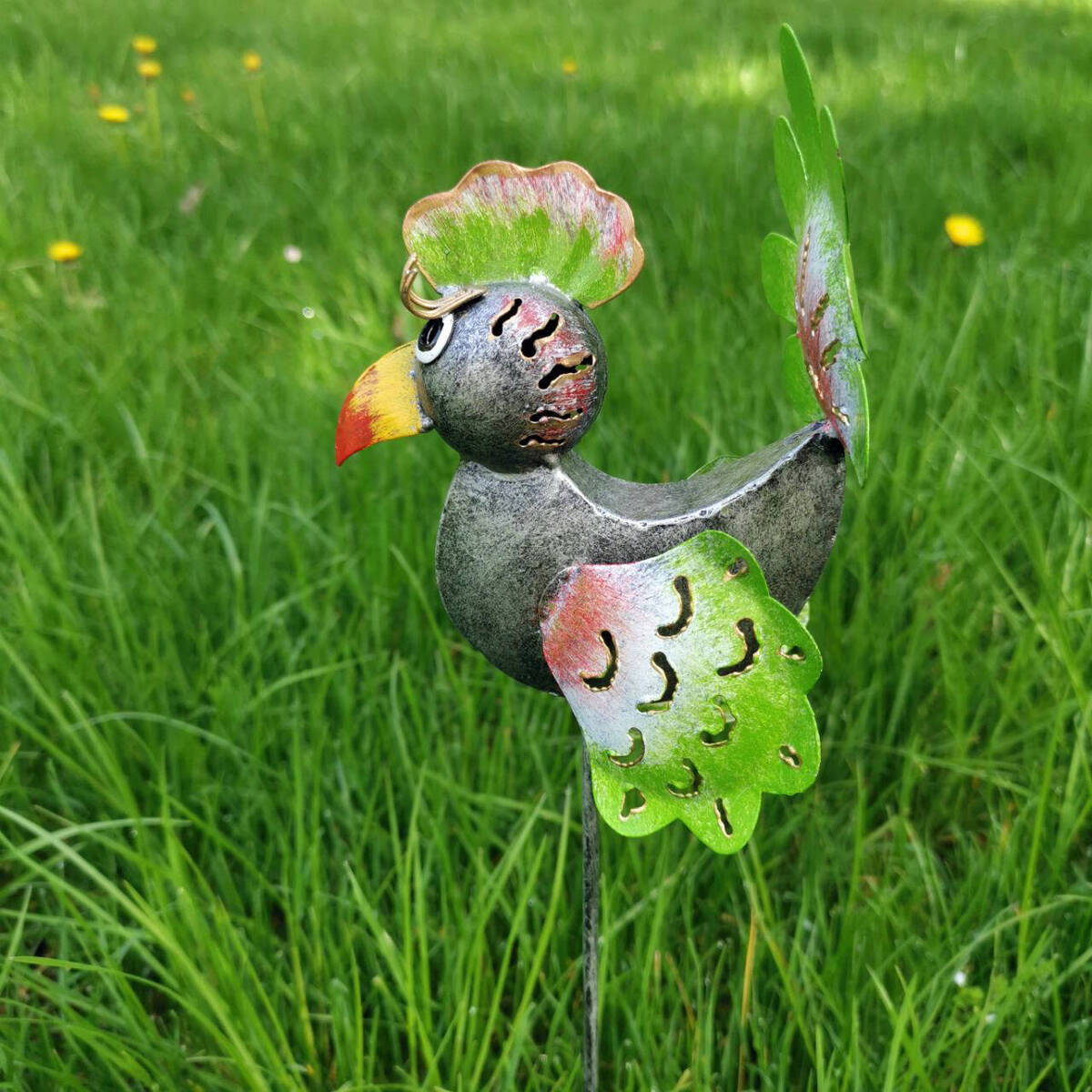 Oiseau en métal peint, à piquer, H.60 cm