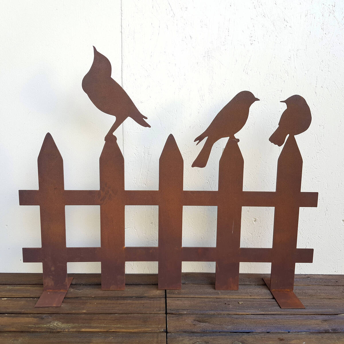Oiseaux sur barrière en fer rouillé, largeur 100cm