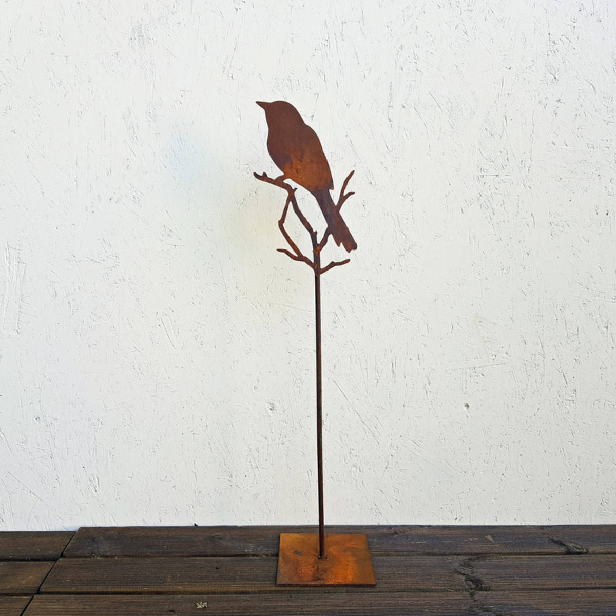 Oiseau sur branche, en fer rouillé, à poser, H. 65cm
