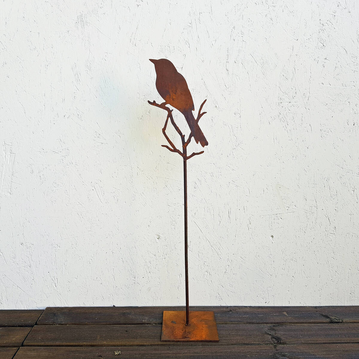 Oiseau sur branche, en fer rouillé, à poser, H. 65cm