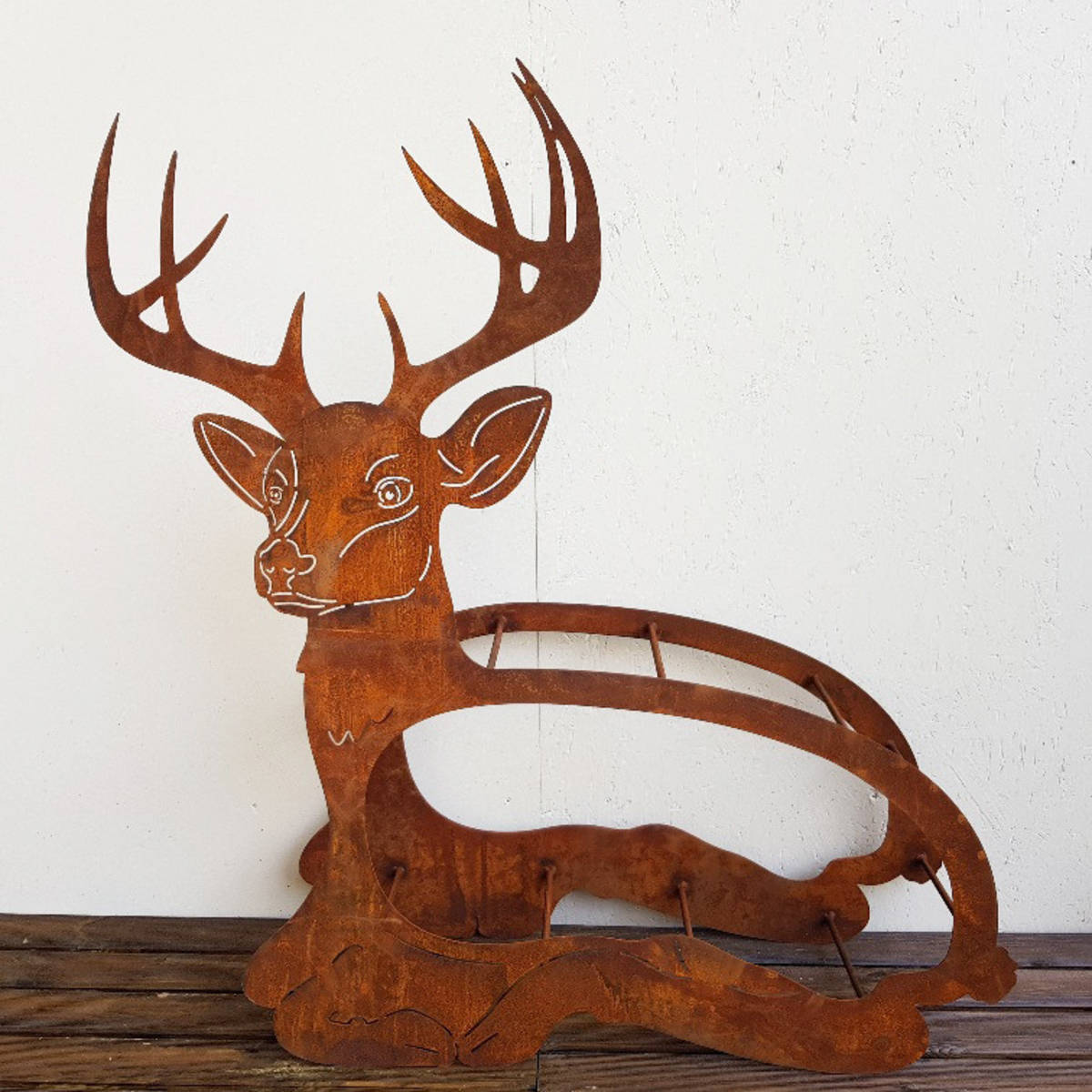 Cerf en métal rouillé, pour bois de chauffage, H. 121cm