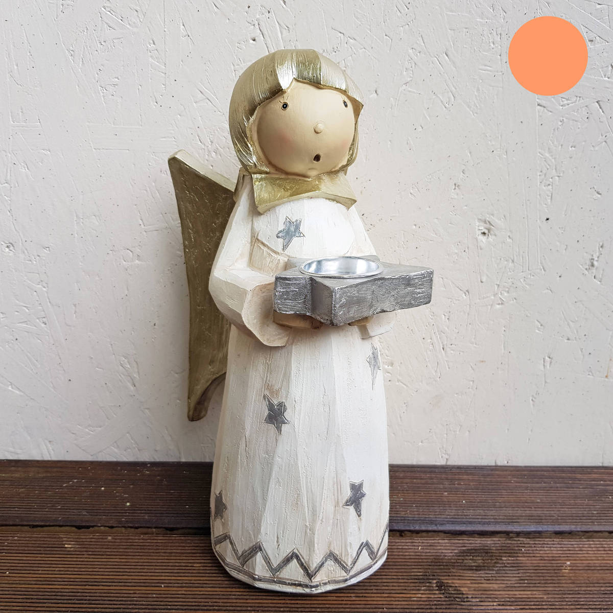 Engel aus Polyresin, crème/silber, Höhe 36cm