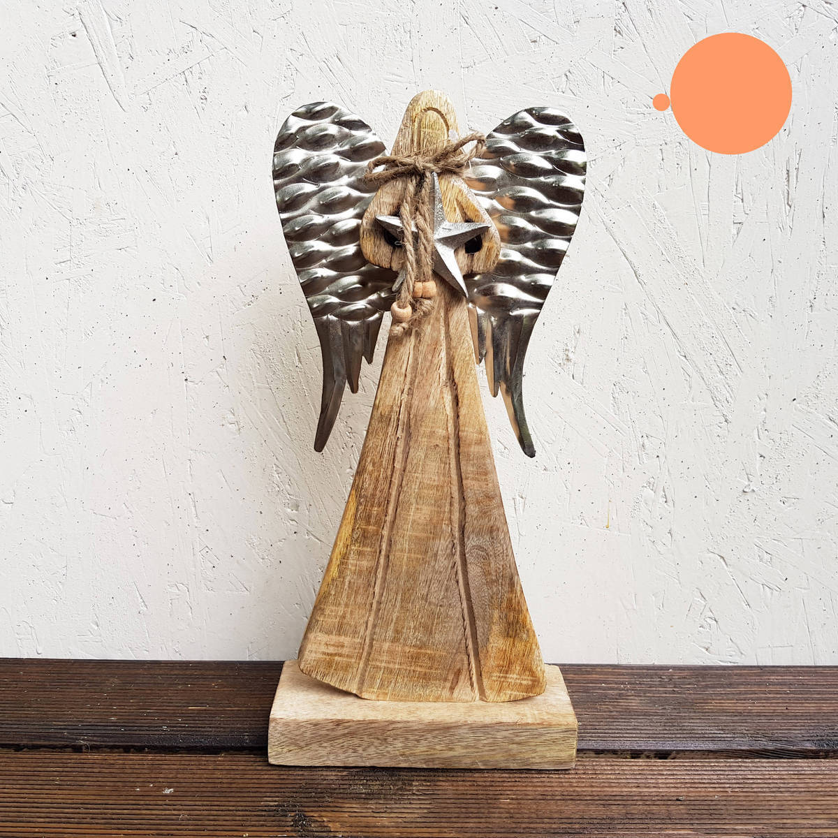 Ange en bois/métal, avec étoile, hauteur 42cm