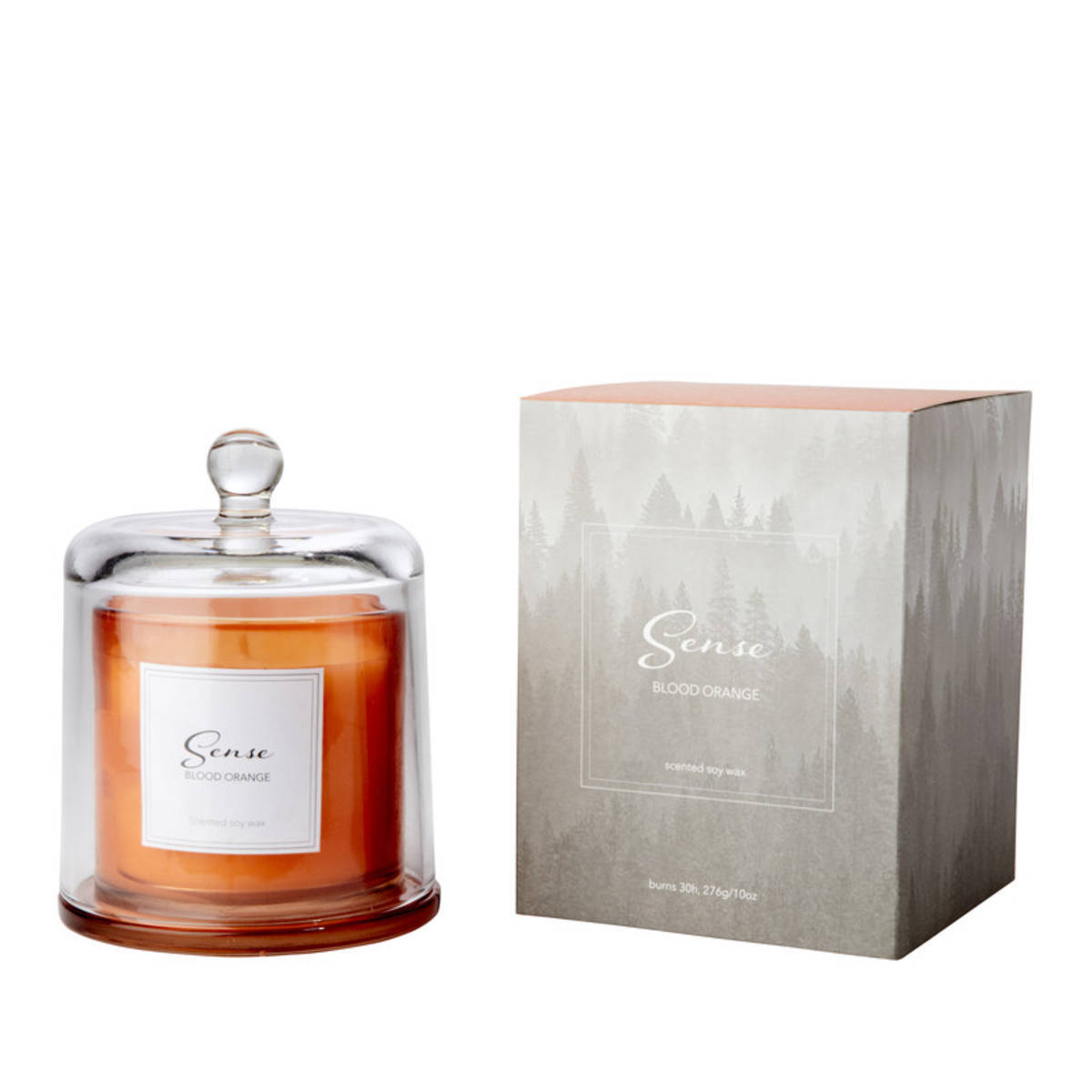 Bougie parfumée à la cire de soja avec cloche en verre, orange sanguine