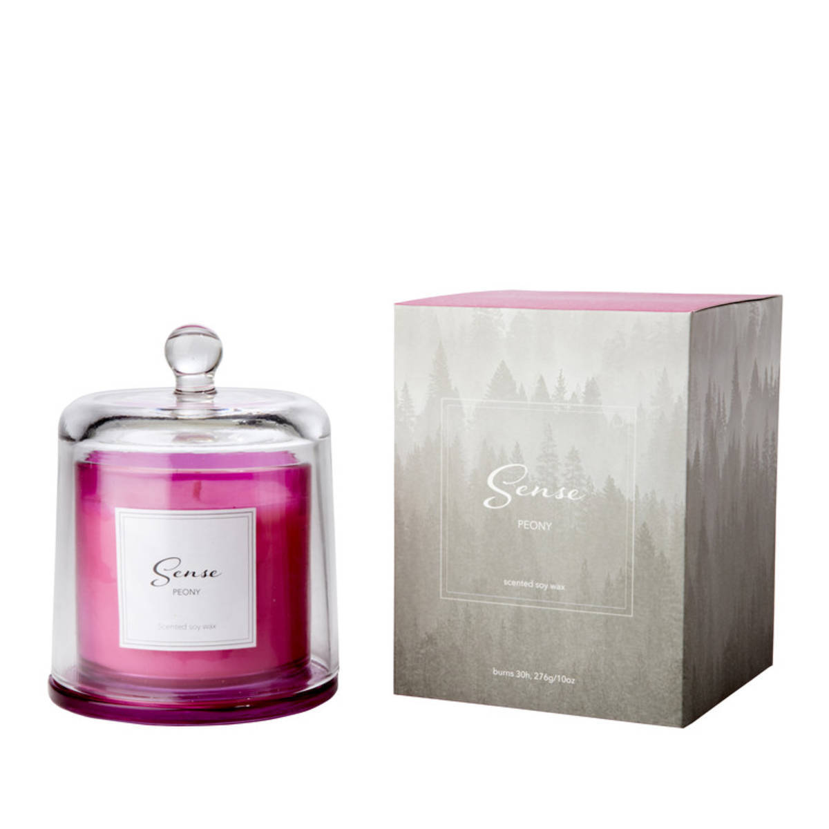 Bougie parfumée à la cire de soja, avec cloche en verre, pivoine