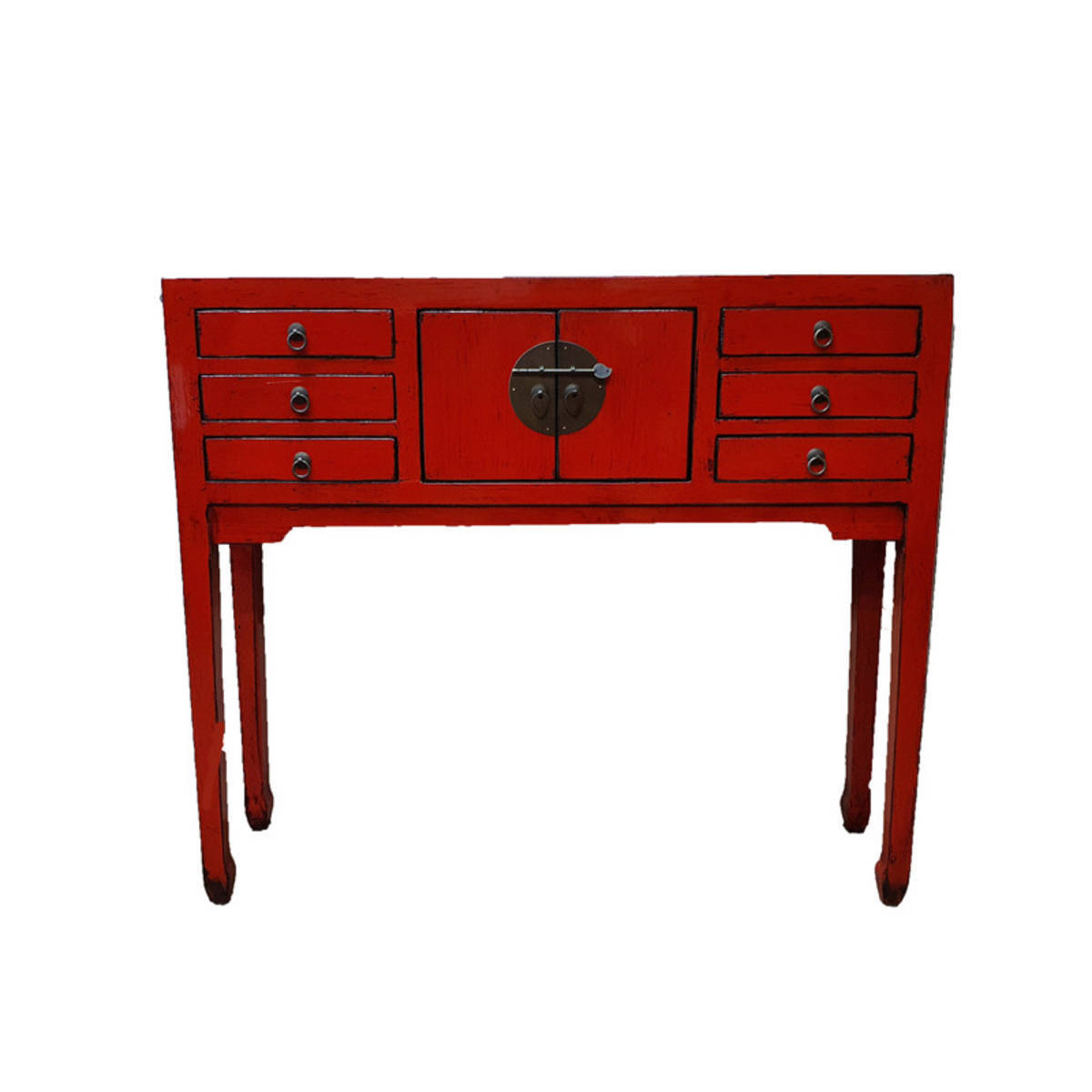 Petite table avec 6 tiroirs et 2 portes, rouge antique