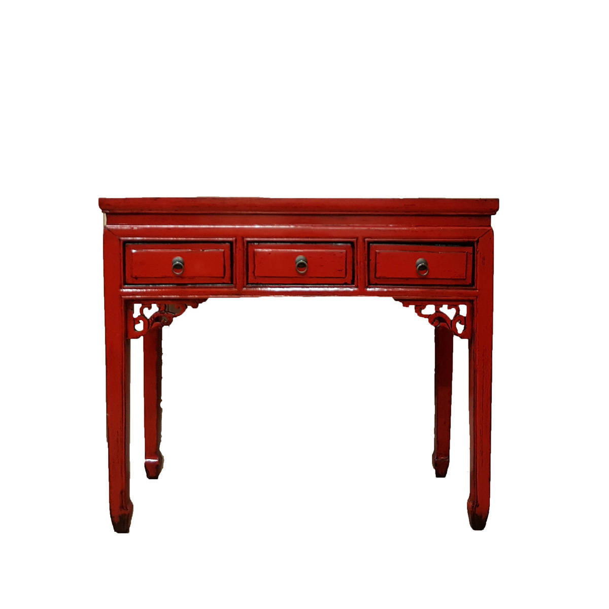 Petite table chinoise, avec 3 tiroirs, rouge antique