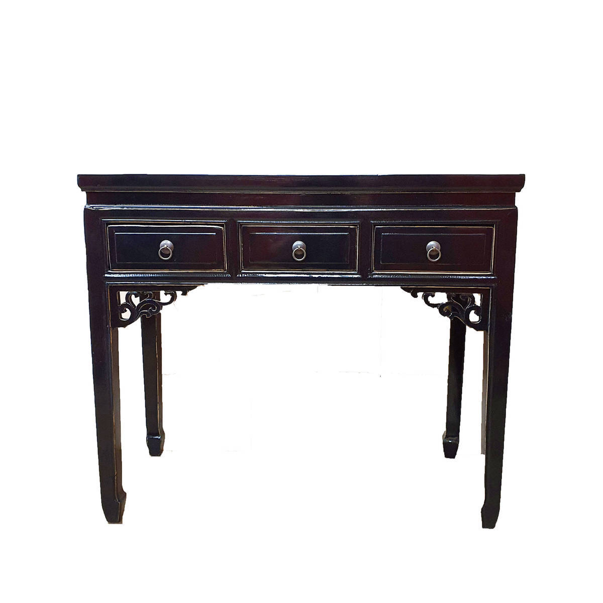 Petite table chinoise, avec 3 tiroirs, noir antique
