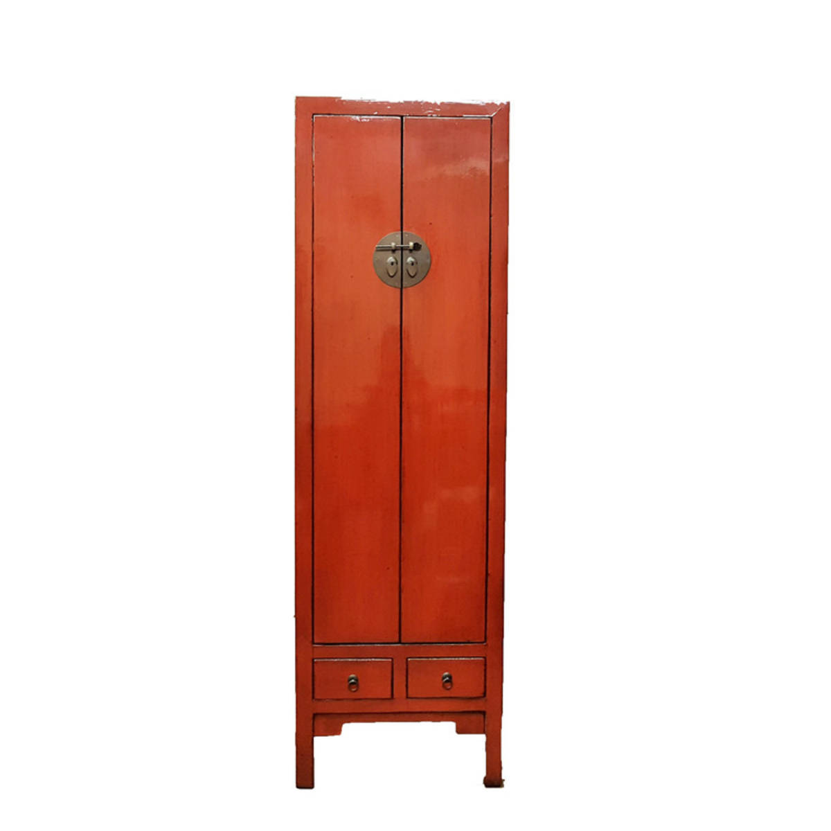 Chinesischer Schrank mit 2 Schubladen, orange antik