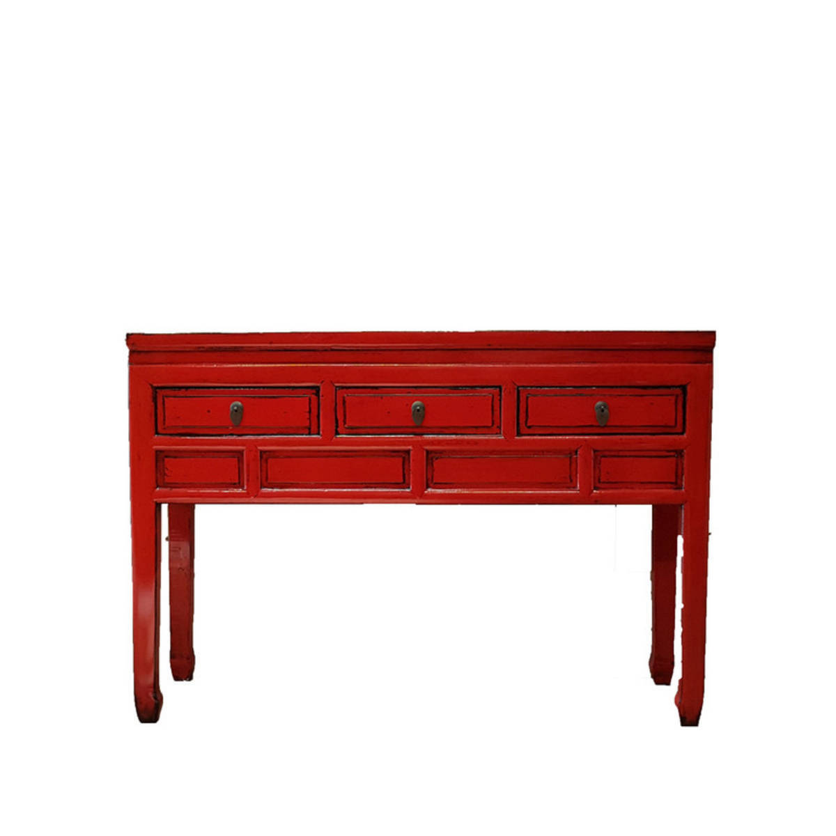 Table traditionnelle, avec 3 tiroirs, rouge antique