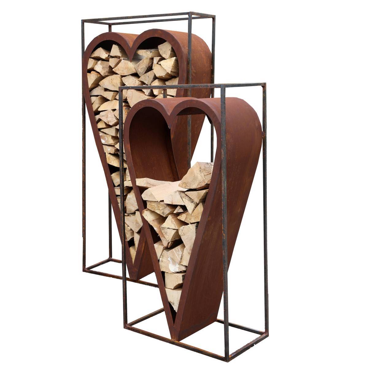 Coeur en fer rouillé pour ranger le bois de cheminée, 160 cm