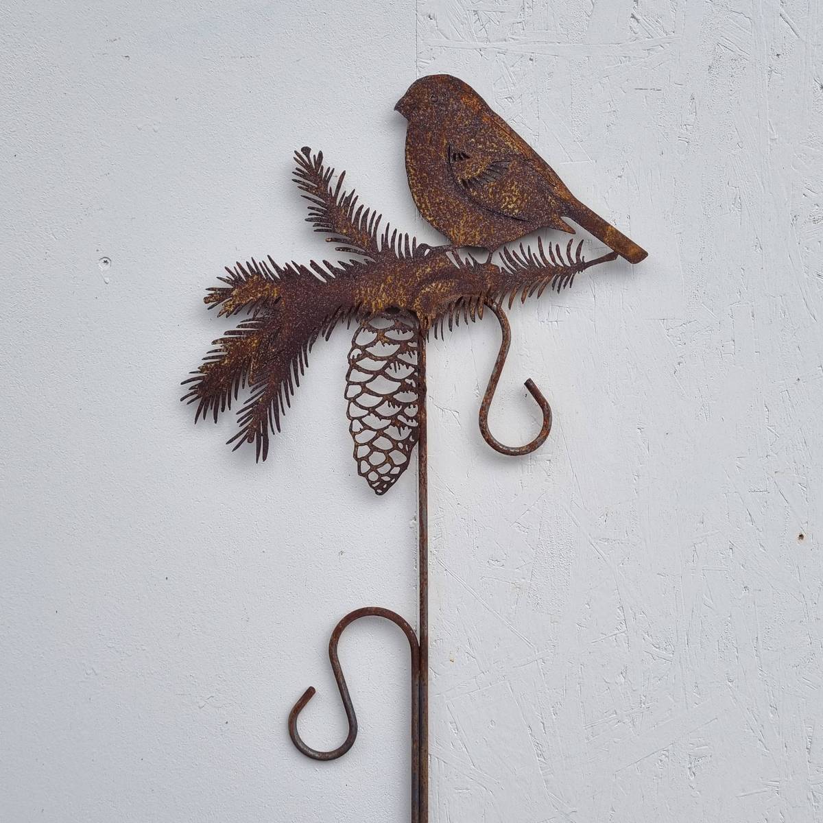 Oiseau sur branche de sapin, en fer rouillé, 200 cm