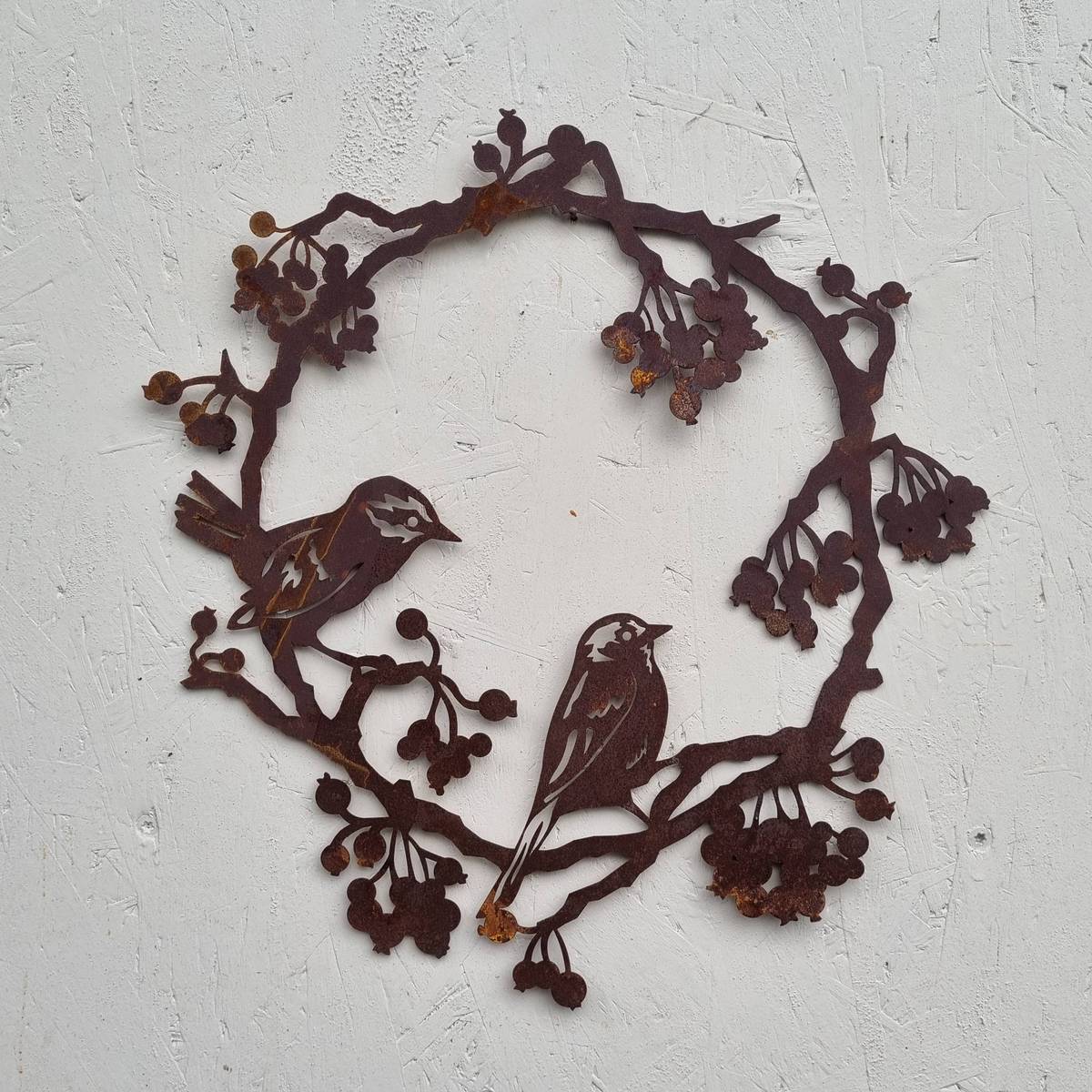 Couronne de gui avec oiseau, en fer rouillé, 34 cm