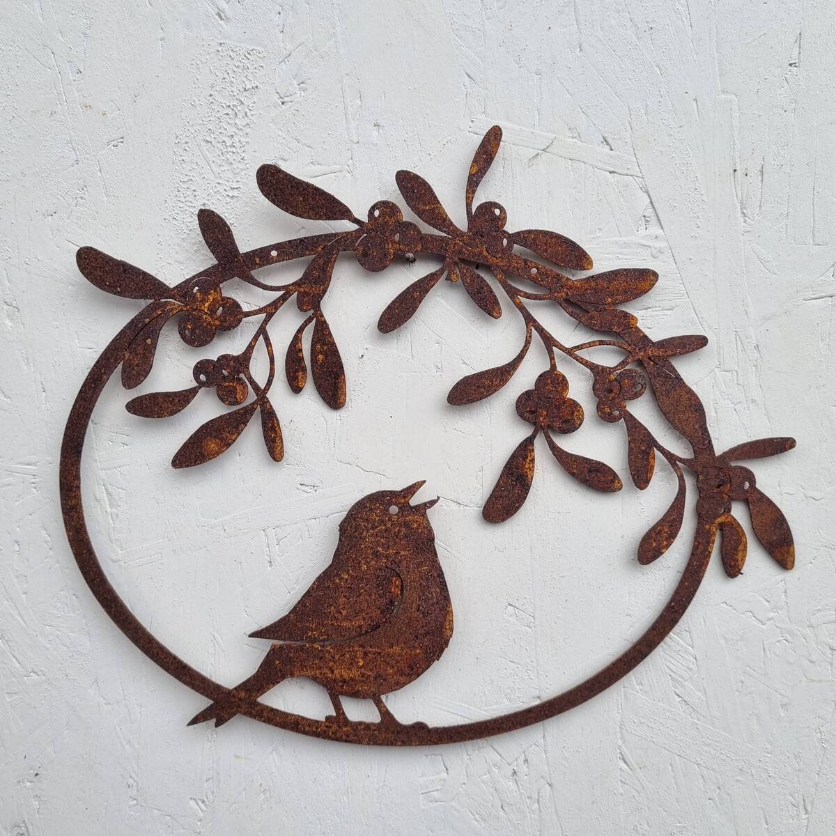 Couronne de gui avec oiseau, en fer rouillé, 34 cm