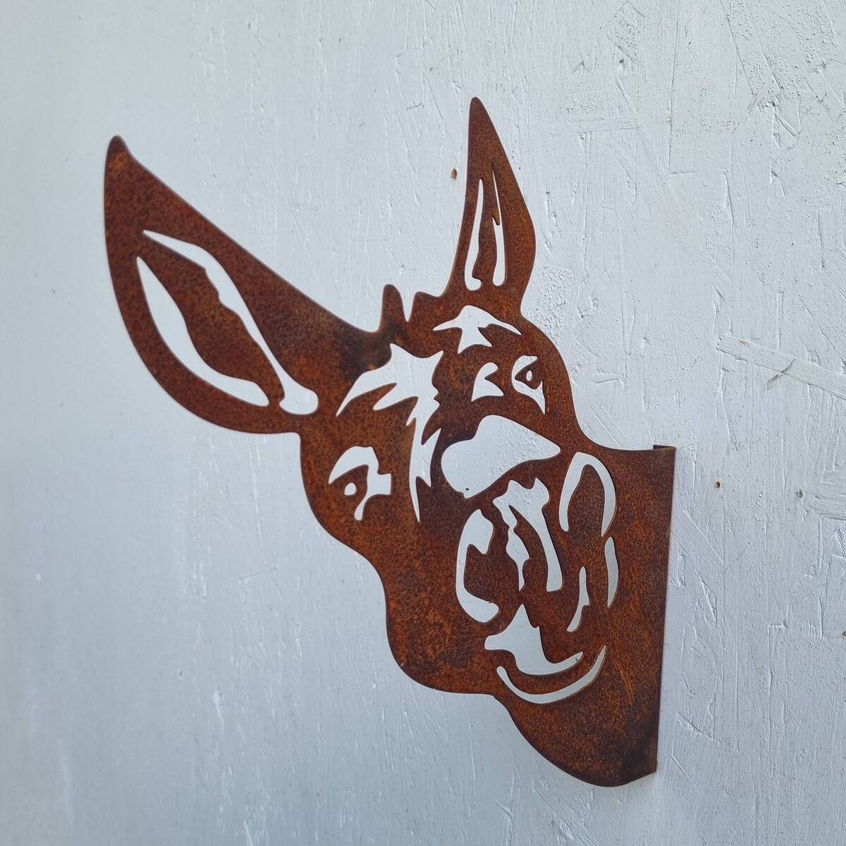 Tête d'âne en fer rouillé, 29 cm