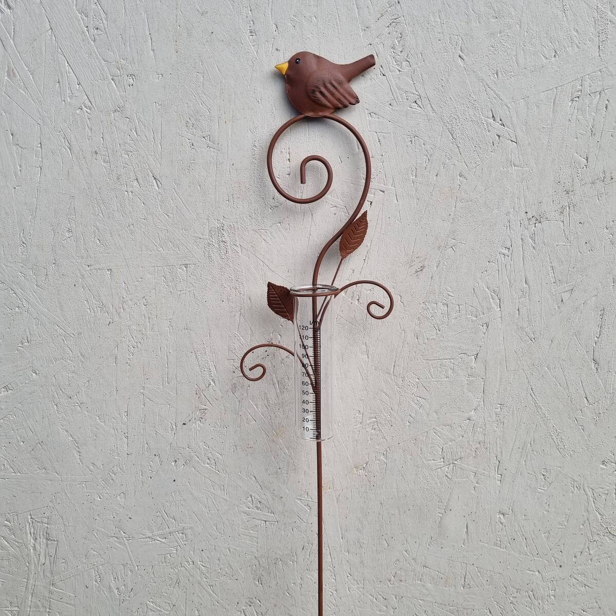 Petit oiseau sur tige avec mesure de la pluie, 105 cm