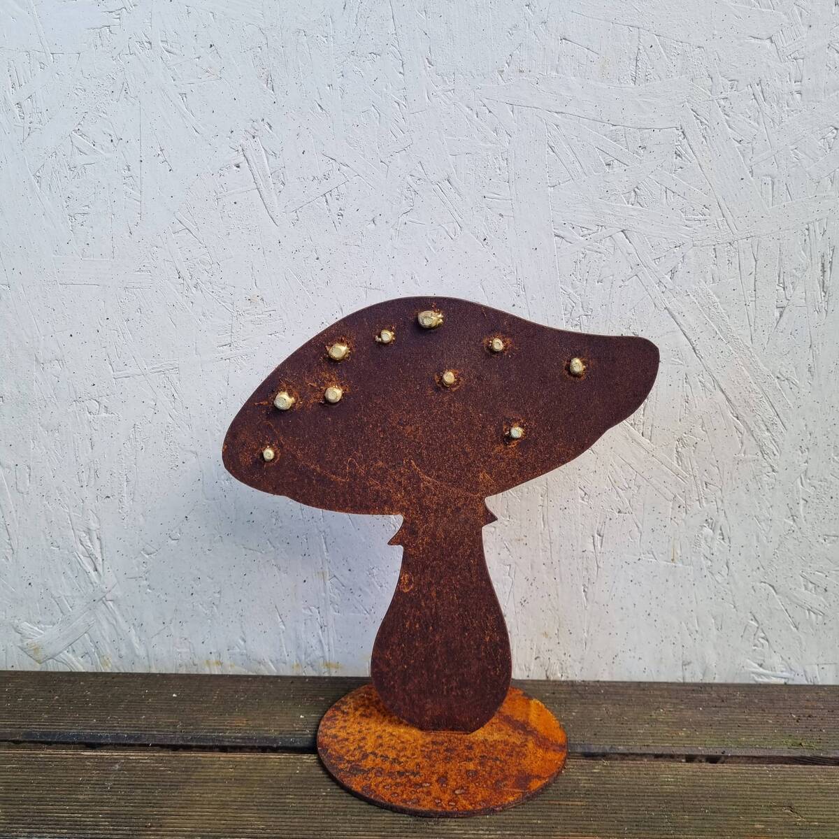 Champignons en fer rouillé, avec points dorés, 28 cm