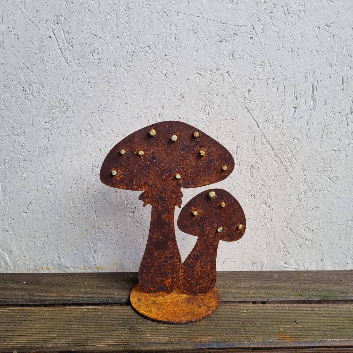 Champignons en fer rouillé, avec points dorés, 25 cm