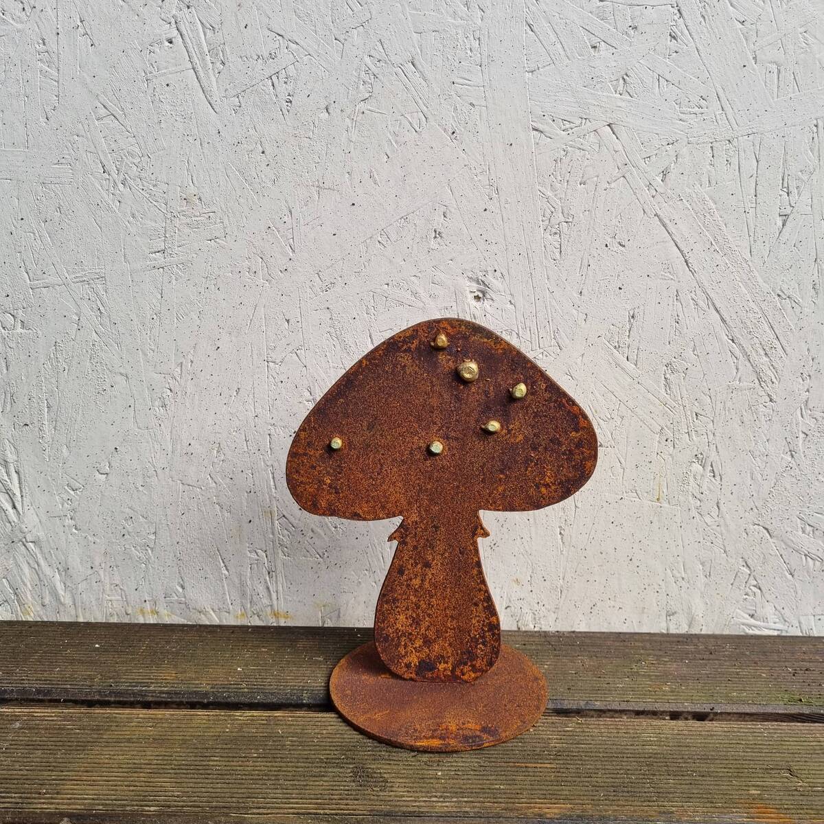 Champignon en fer rouillé, avec points dorés, 21 cm