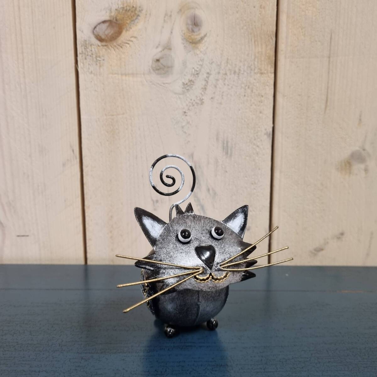 Katze aus Metall, bemalt, 11 cm