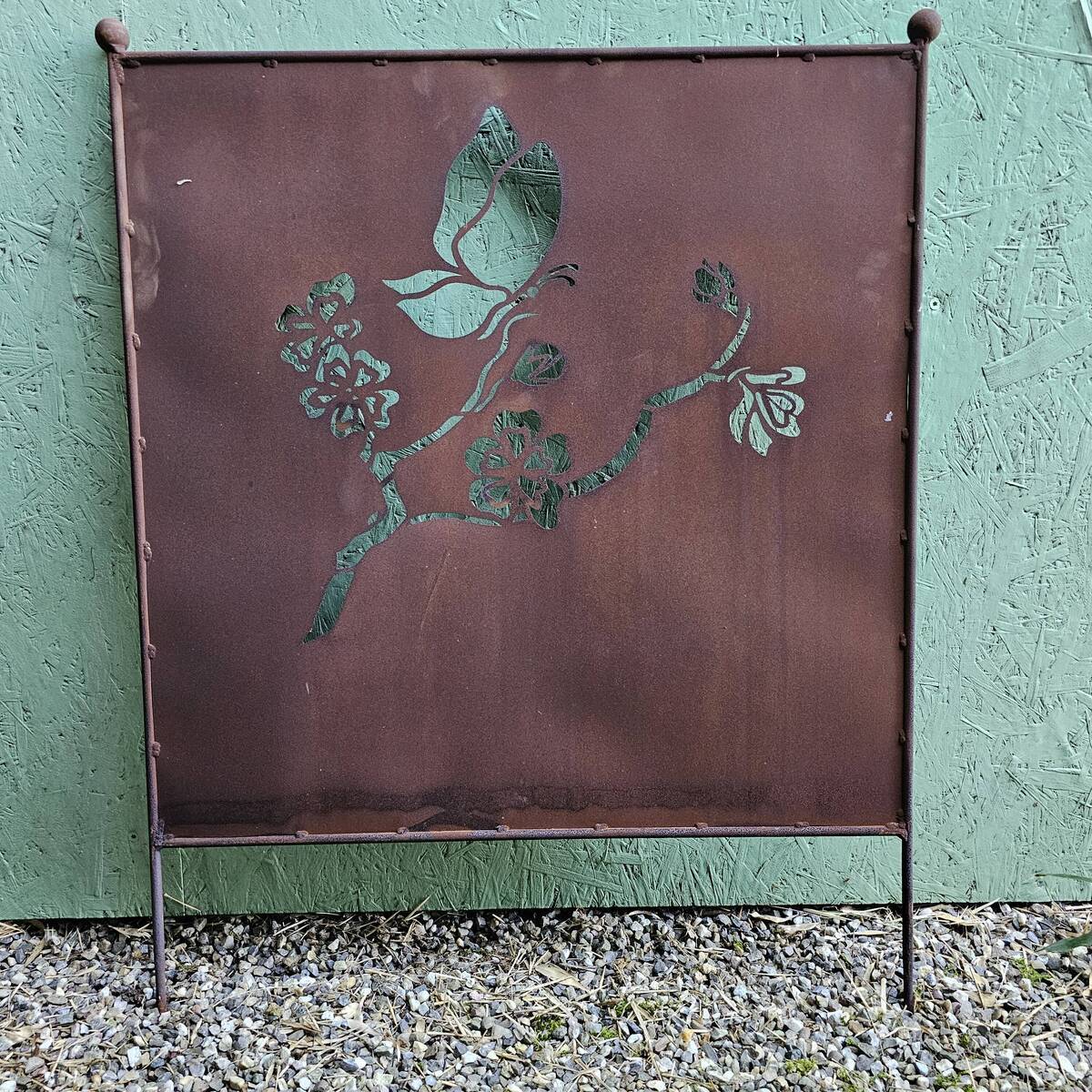 Paravent en fer rouillé, papillon, 75 cm