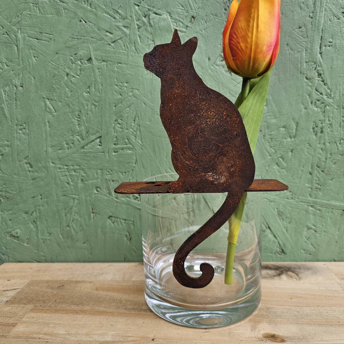 Kantenhocker Katze aus Rosteisen, 21 cm