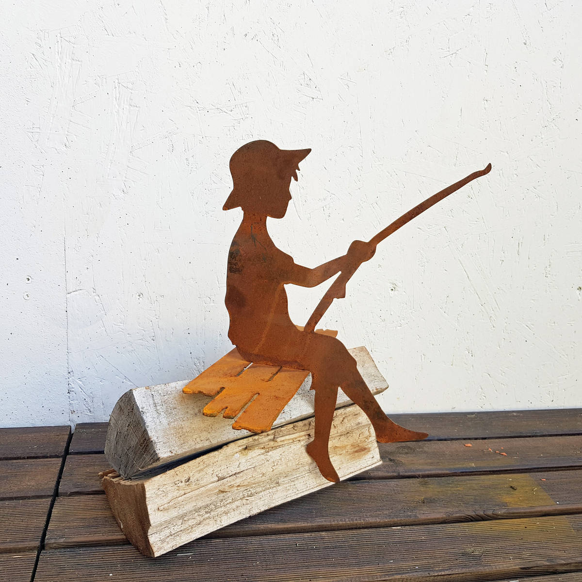 Pêcheur avec canne, en fer rouillé, 40 cm 