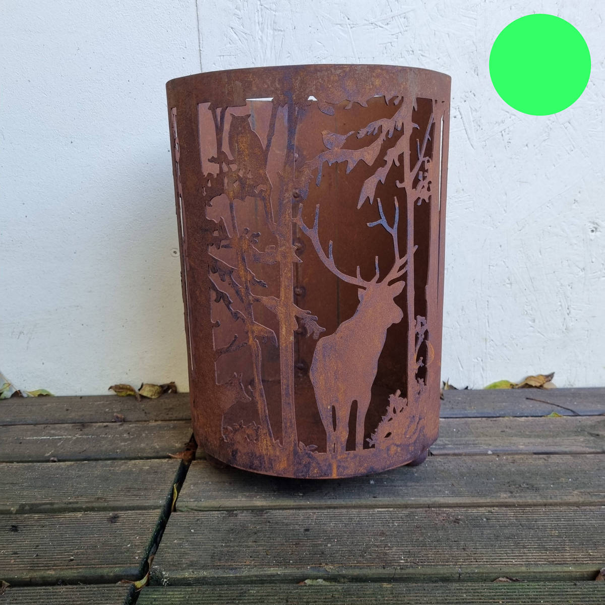 Foyer en fer rouillé, forêt avec cerf, diamètre 27 cm 