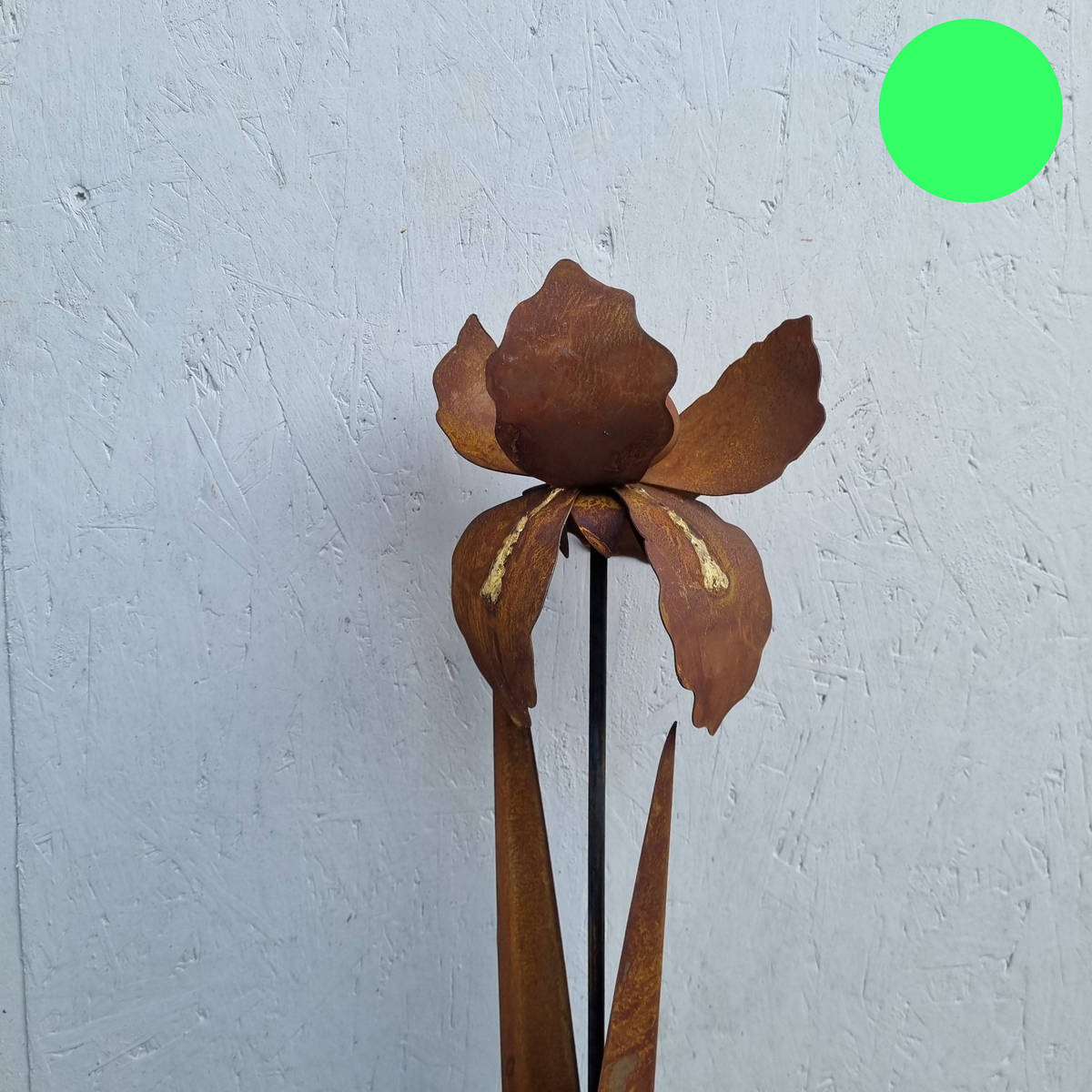 Iris en fer rouillé, avec déco or, 109 cm 