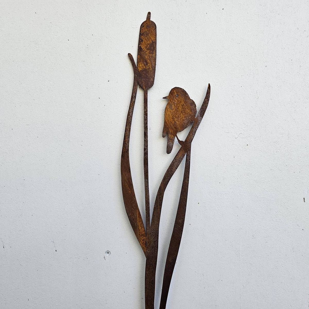Roseau avec oiseau, en fer rouillé, à piquer, 115 cm 