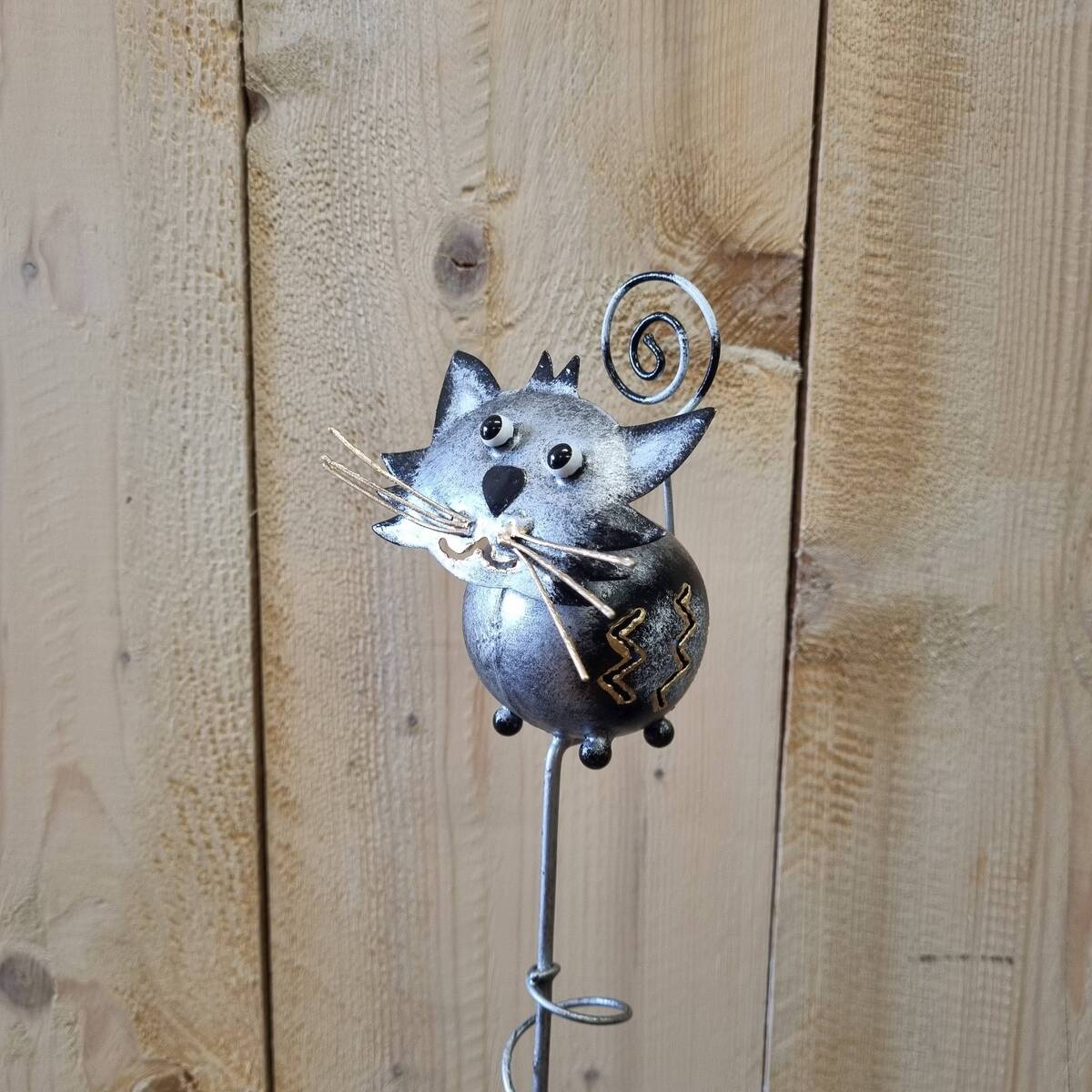 Chat en métal peint, sur tige, 57 cm 