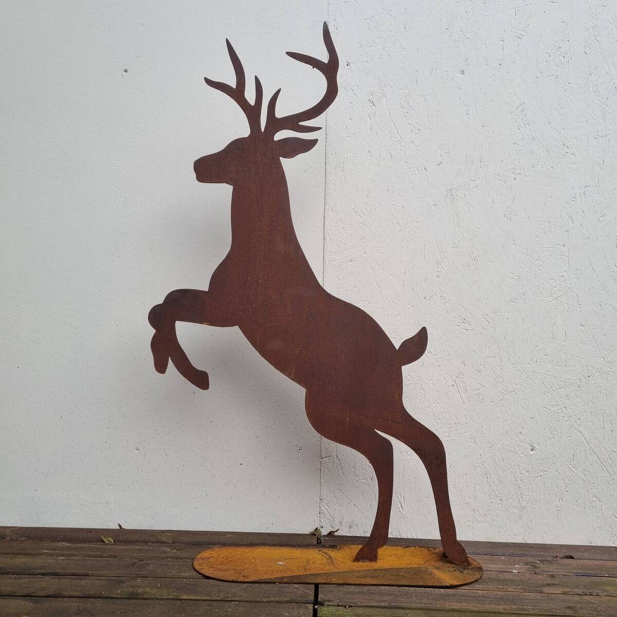 Chevreuil sautant, à poser, en fer rouillé, 116 cm 