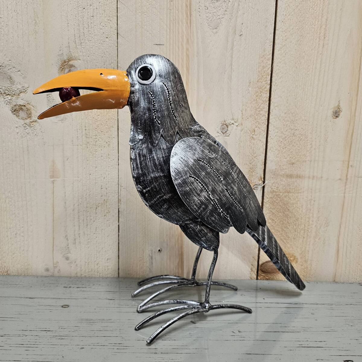 Rabe aus Metall, bemalt, 28 cm 