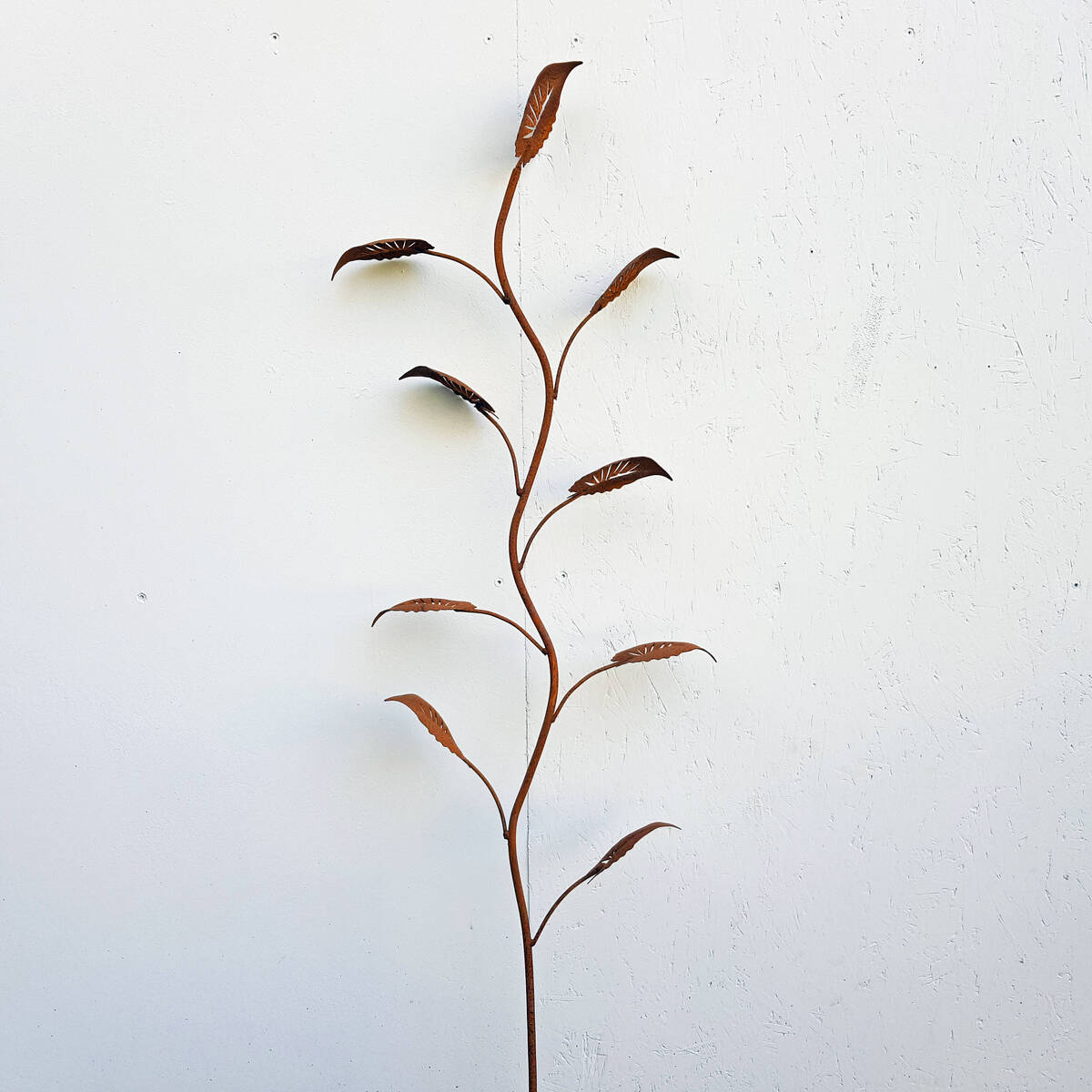 Tige avec feuilles, en fer rouillé, H. 180 cm 