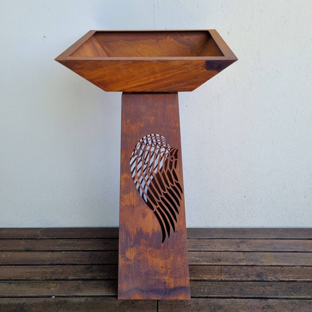 Colonne en fer rouillé, avec conteneur, 116 cm 