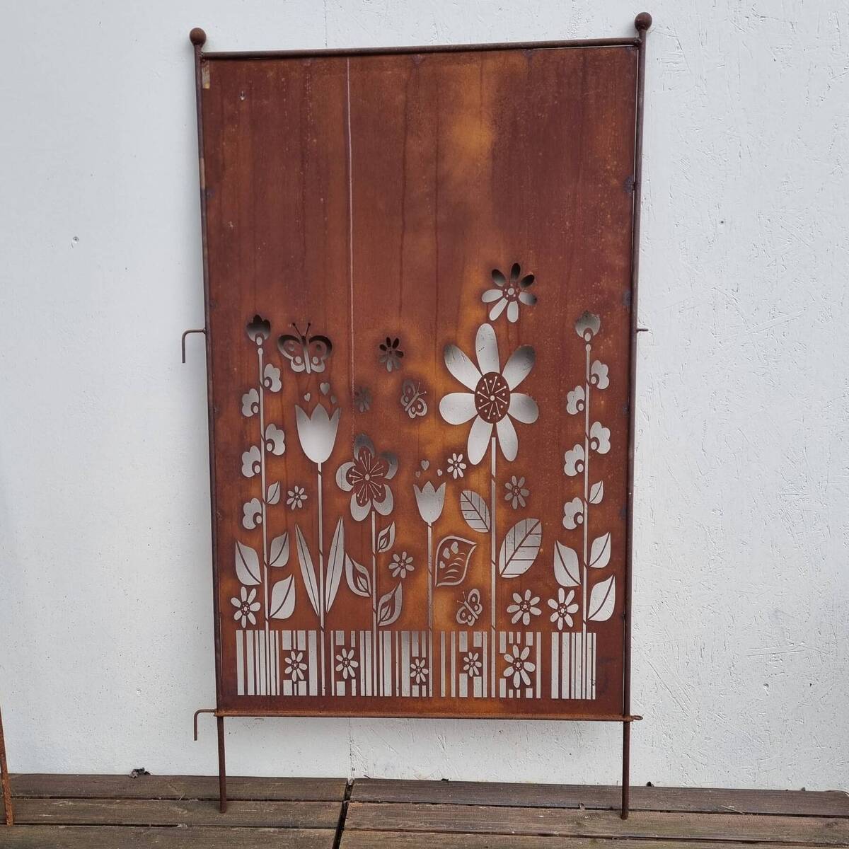 Paravent en fer rouillé, fleurs 