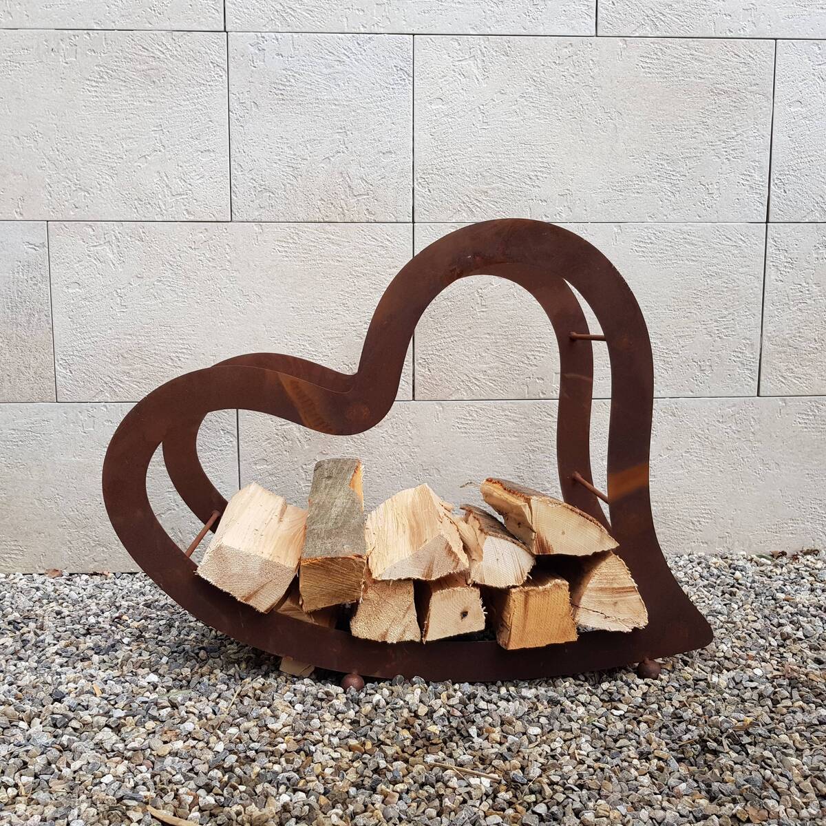 Coeur en métal rouillé, pour bois de chauffage, L. 76cm