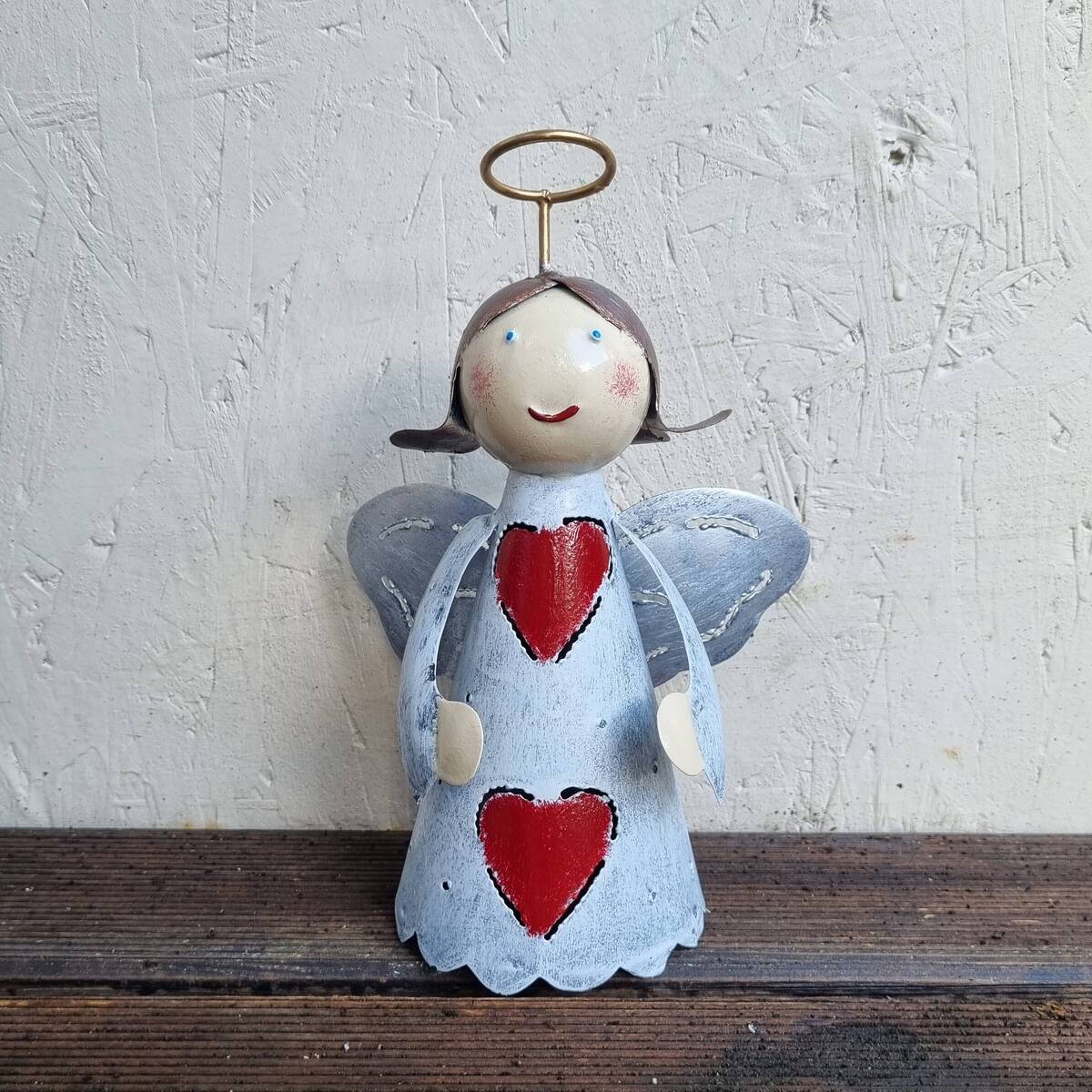 Ange en métal peint, coeur, 21 cm 