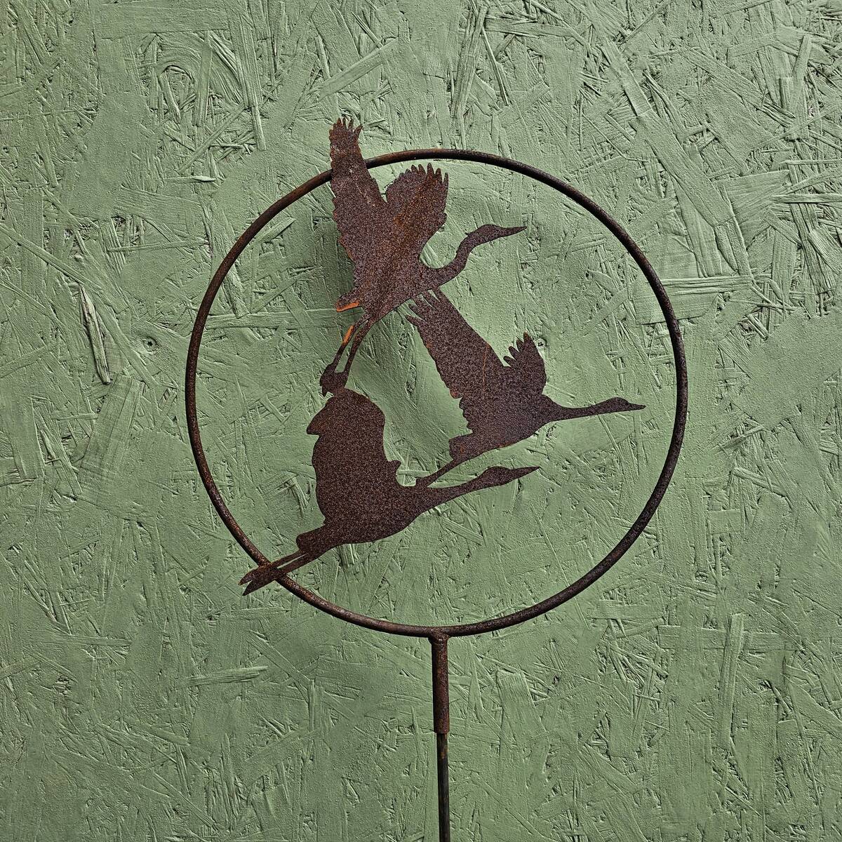 Kranichring auf Stab, aus Rosteisen, 160 cm 